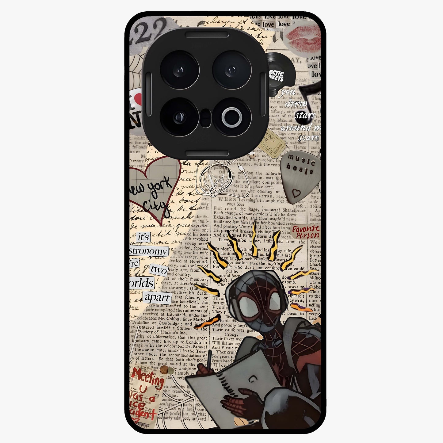 City Dream Sketch Glass Case showing flat back view with artistic city skyline sketch artwork and glossy glass finish.