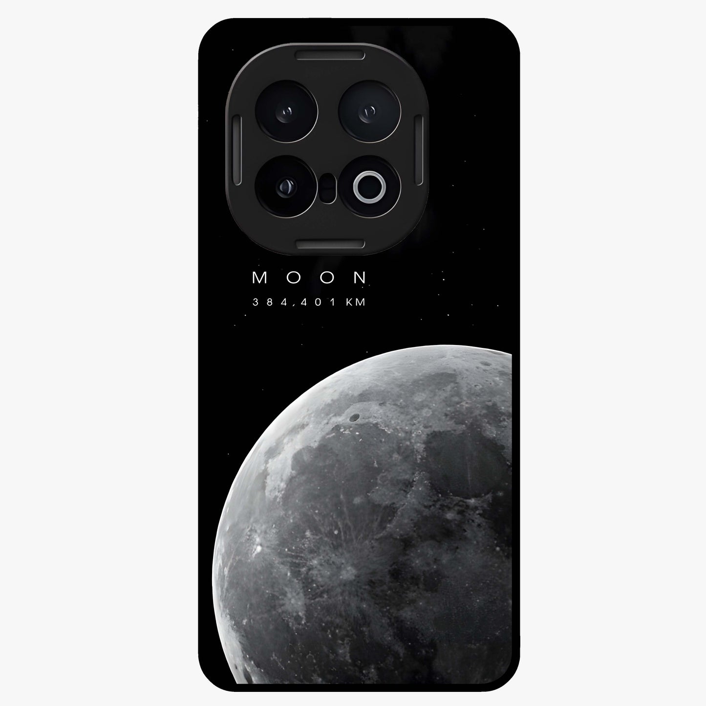 Cosmic Moon Glow Glass Case showing flat back view with glowing moon artwork and glossy glass finish.