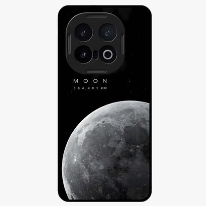 Cosmic Moon Glow Glass Case showing flat back view with glowing moon artwork and glossy glass finish.
