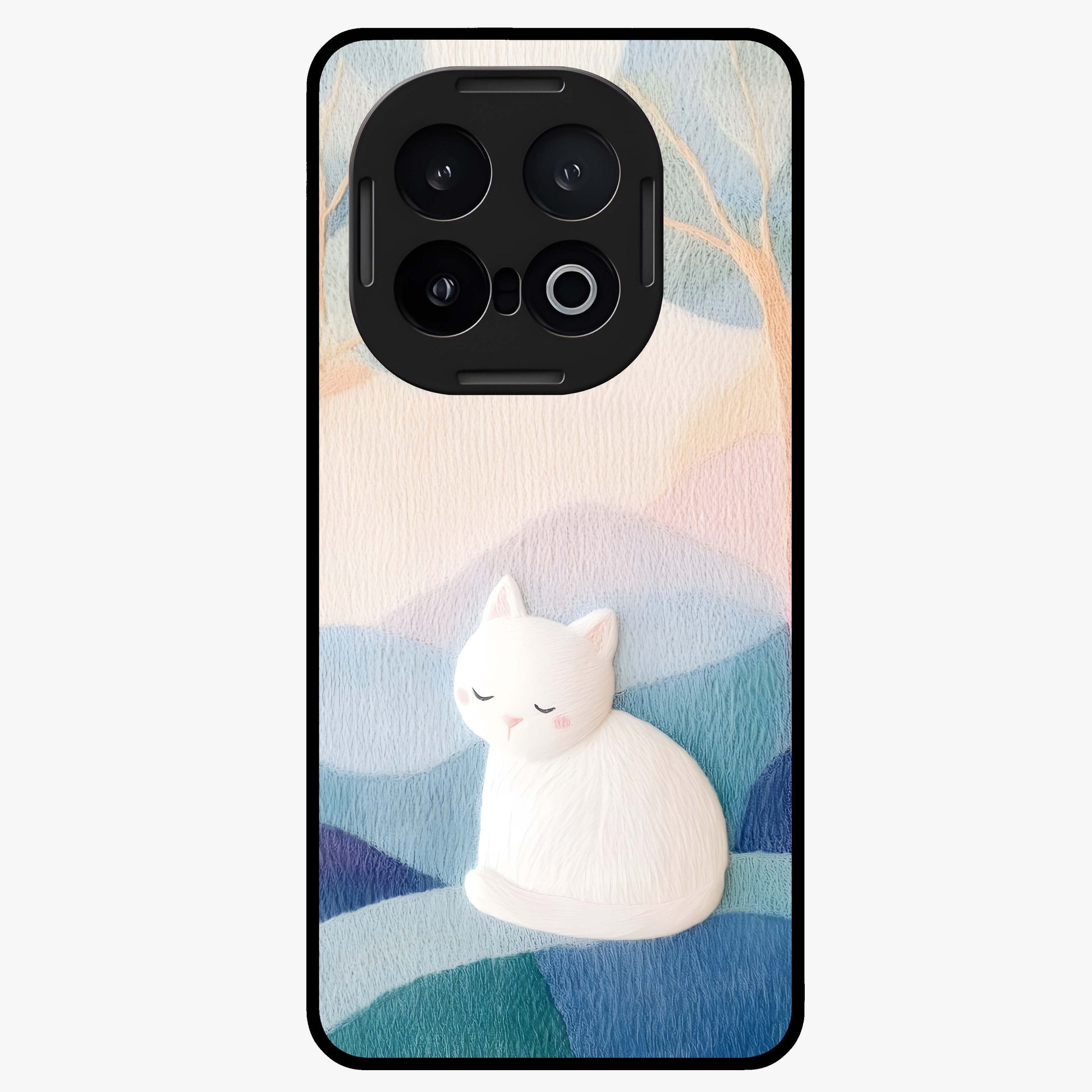 Cotton Dream Cat Glass Case showing flat back view with soft dreamy cat artwork and glossy glass finish.