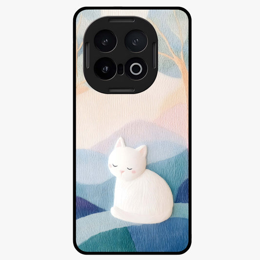 Cotton Dream Cat Glass Case showing flat back view with soft dreamy cat artwork and glossy glass finish.