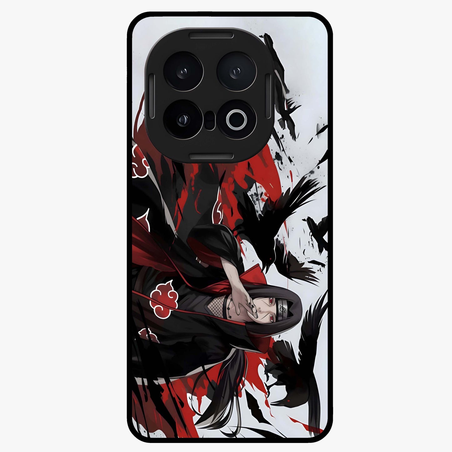 Crimson Crow Illusion Glass Case showing flat back view with artistic crow illusion artwork and glossy glass finish.