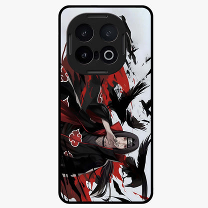 Crimson Crow Illusion Glass Case showing flat back view with artistic crow illusion artwork and glossy glass finish.