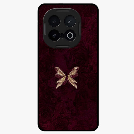Crimson Fade Butterfly Glass Case showing flat back view with fading butterfly artwork and glossy glass finish.
