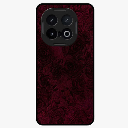 Crimson Fade Flow Glass Case showing flat back view with flowing crimson gradient artwork and glossy glass finish.