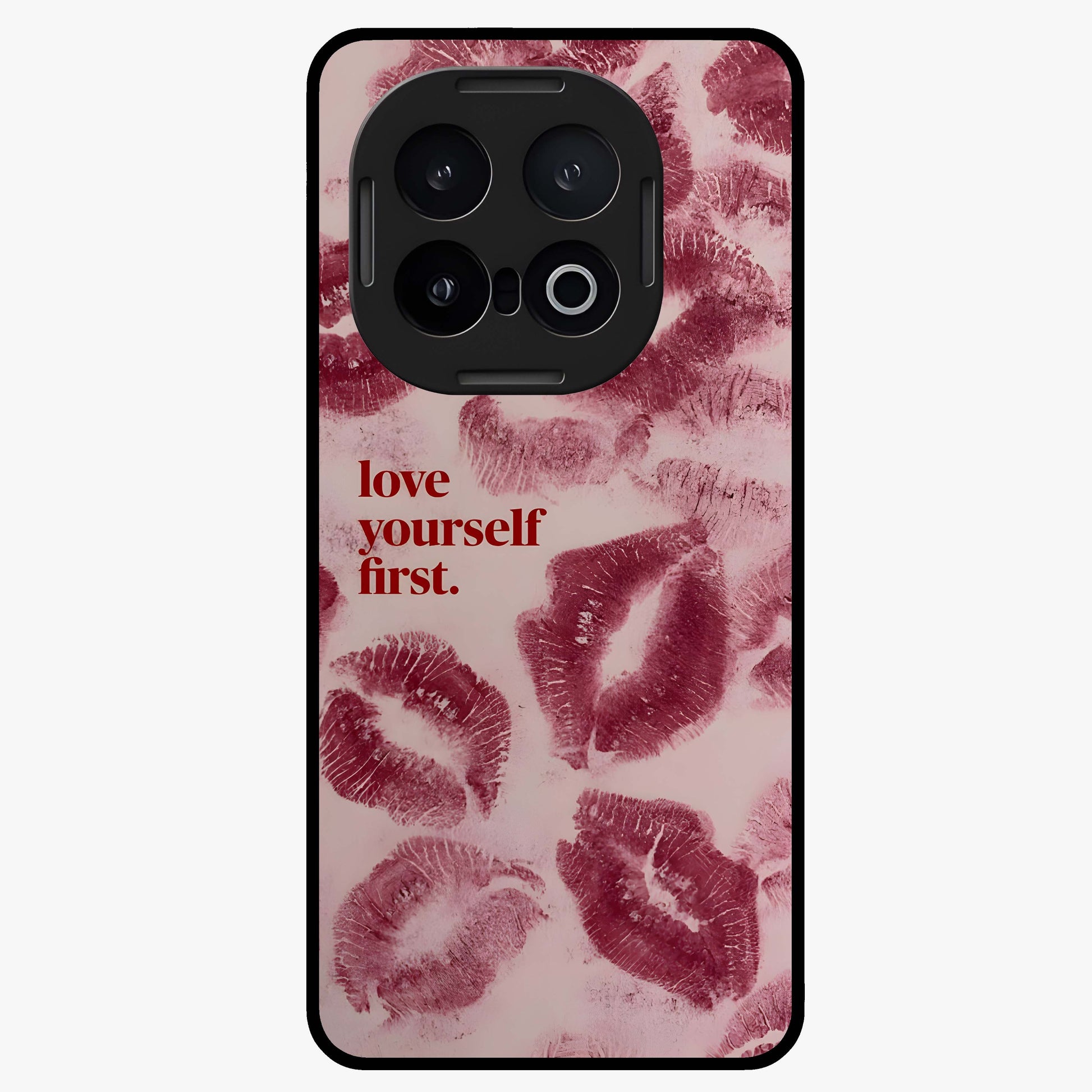 Crimson Kiss Love Glass Case showing flat back view with romantic crimson themed artwork and glossy glass finish.