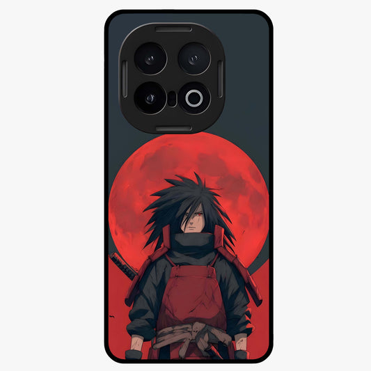 Crimson Moon Warlord Glass Case showing flat back view with mystical moon warrior artwork and glossy glass finish.