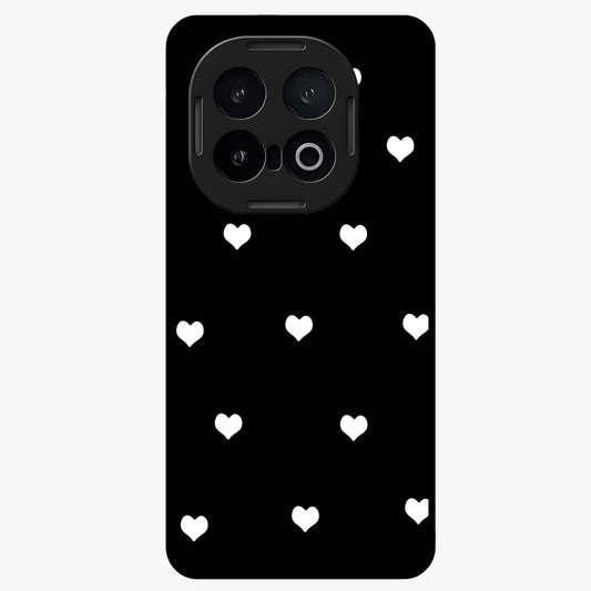 Cute And Simple White Hearts Glass Case showing flat back view with minimal white heart pattern and glossy glass finish.