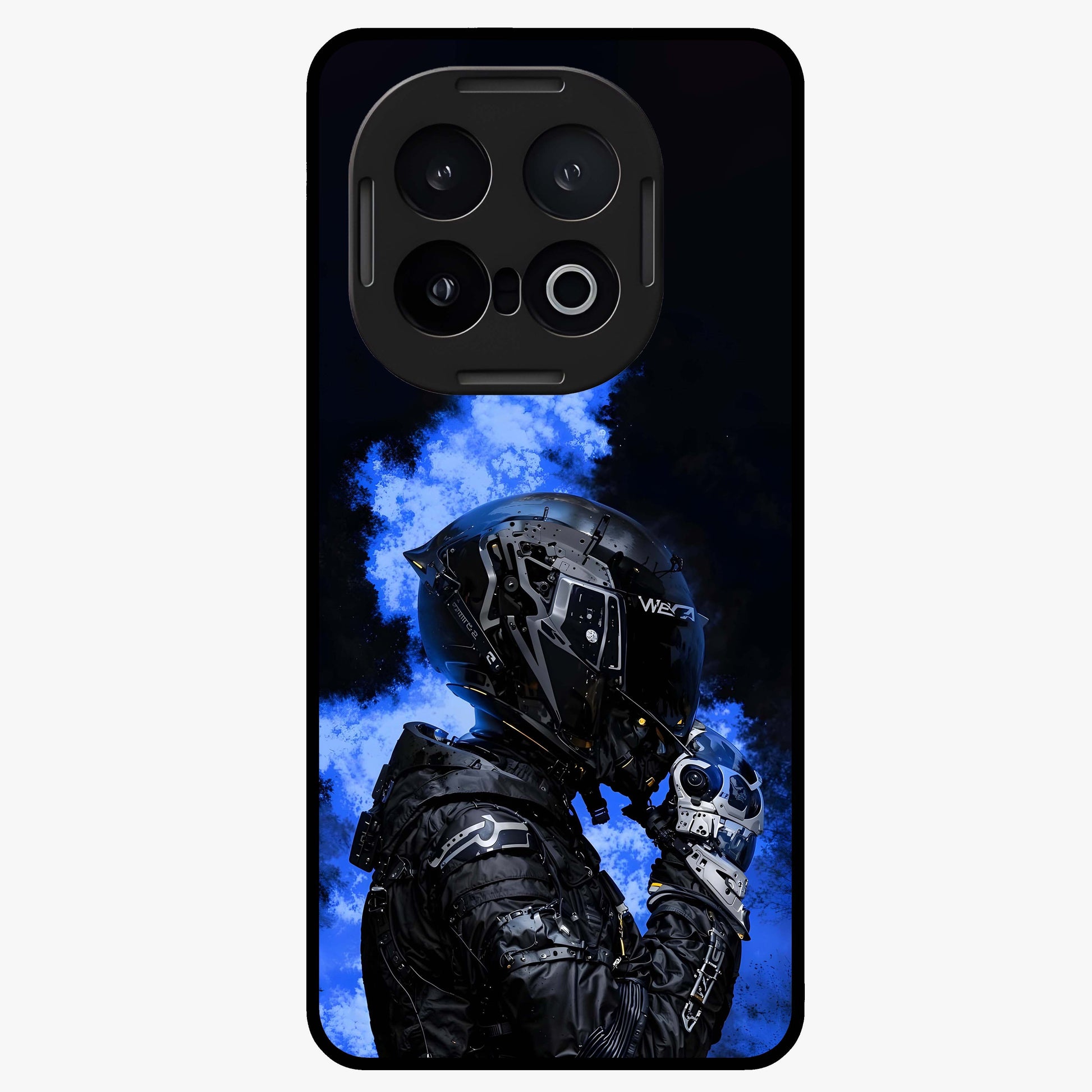Cyber Sentinel Protocol Glass Case showing flat back view with futuristic cyber themed artwork and glossy glass finish.