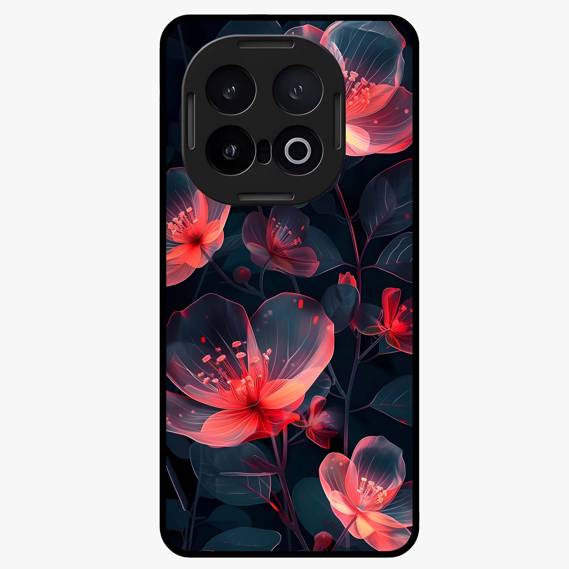 Dark Shade of Flower Glass Case showing flat back view with elegant dark floral artwork and glossy glass finish.