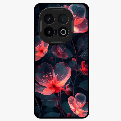 Dark Shade of Flower Glass Case showing flat back view with elegant dark floral artwork and glossy glass finish.