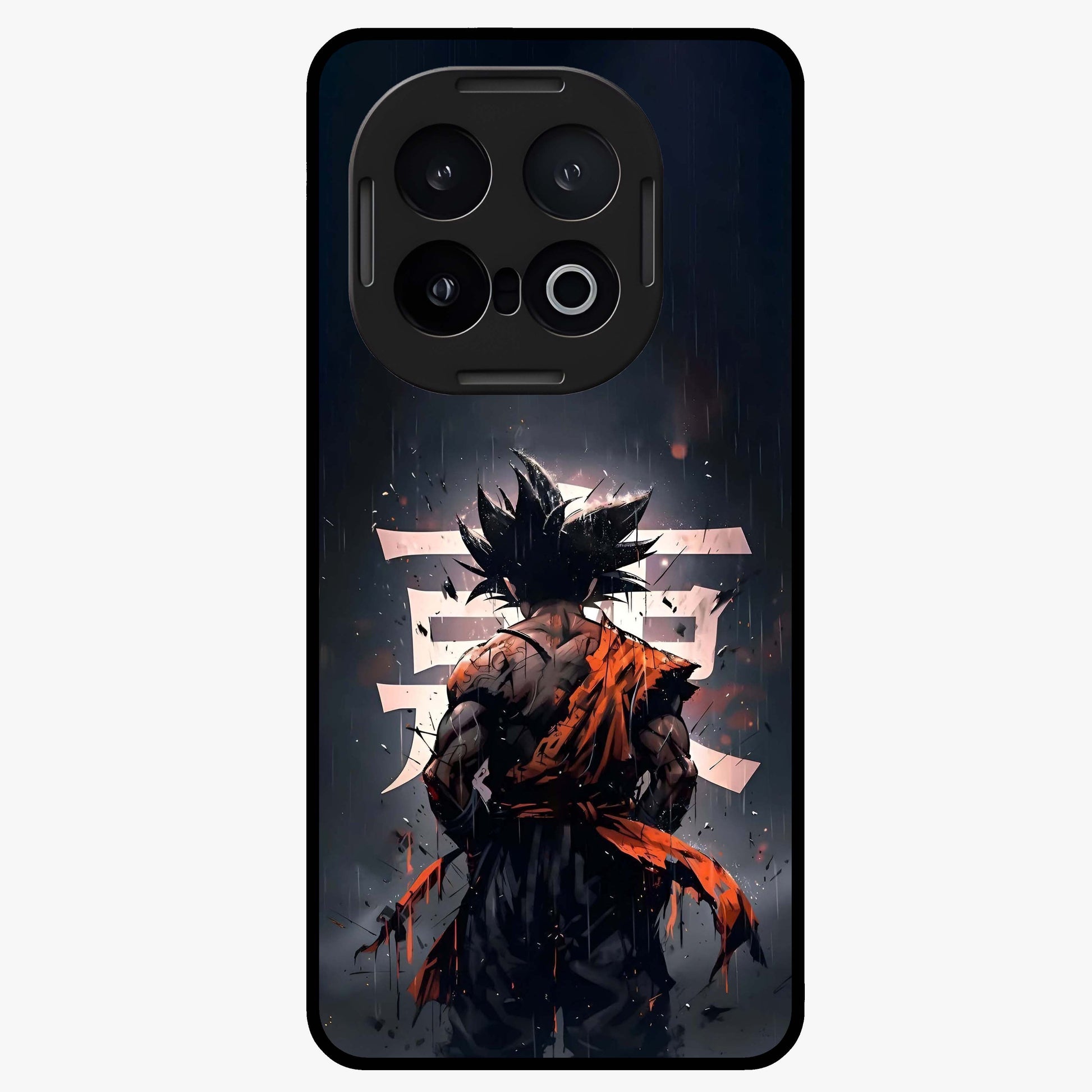 Dark Warrior In Rain Glass Case showing flat back view with warrior artwork in rainy atmosphere and glossy glass finish.