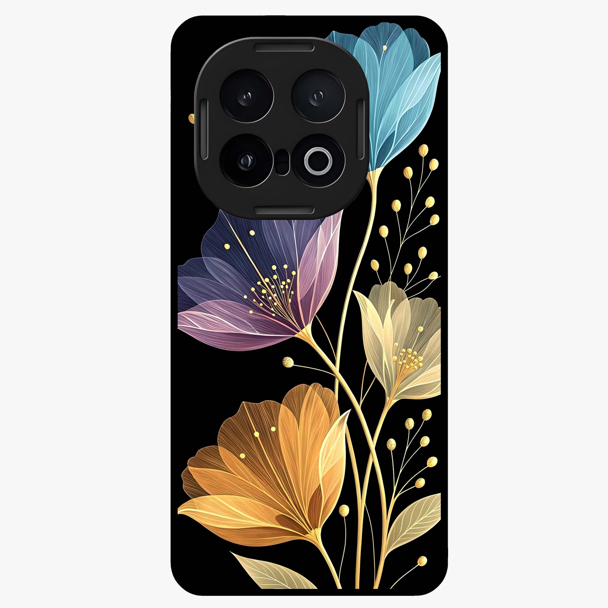 Delicate Multicolor Flowers Glass Case showing flat back view with vibrant floral artwork and glossy glass finish.
