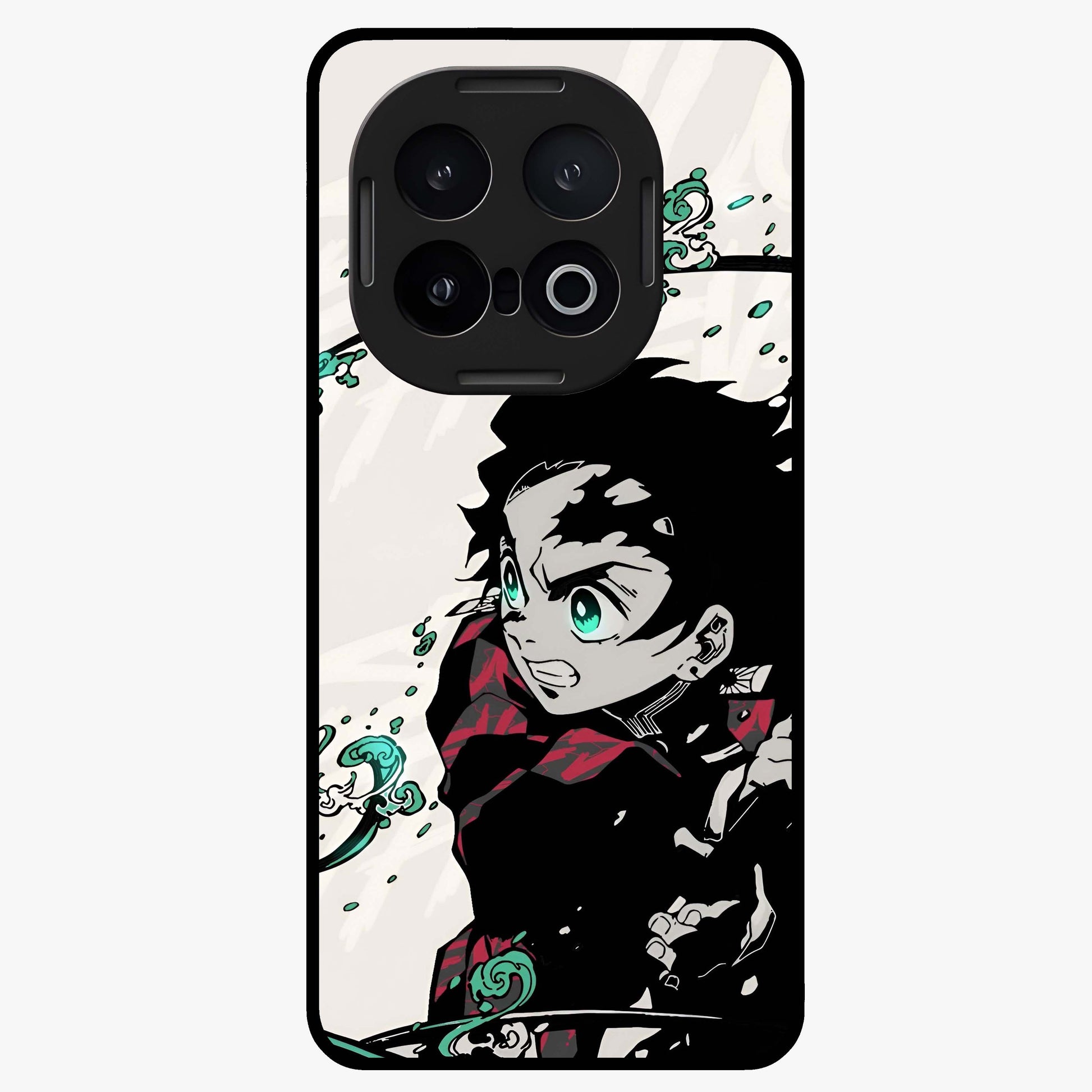 Demon Slayer Glass Case showing flat back view with bold anime inspired artwork and glossy glass finish.