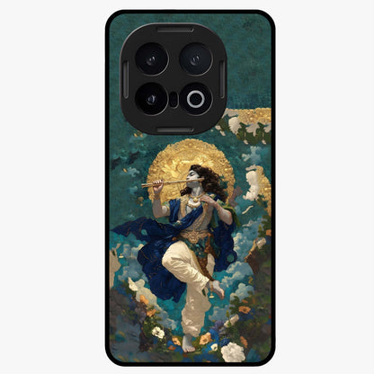Divine Krishna Art Glass Case showing flat back view with Lord Krishna artwork and glossy glass finish.