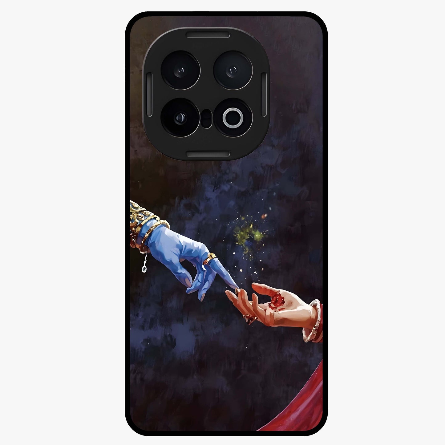 Divine Touch Eternal Glass Case showing flat back view with spiritual themed artwork and glossy glass finish.