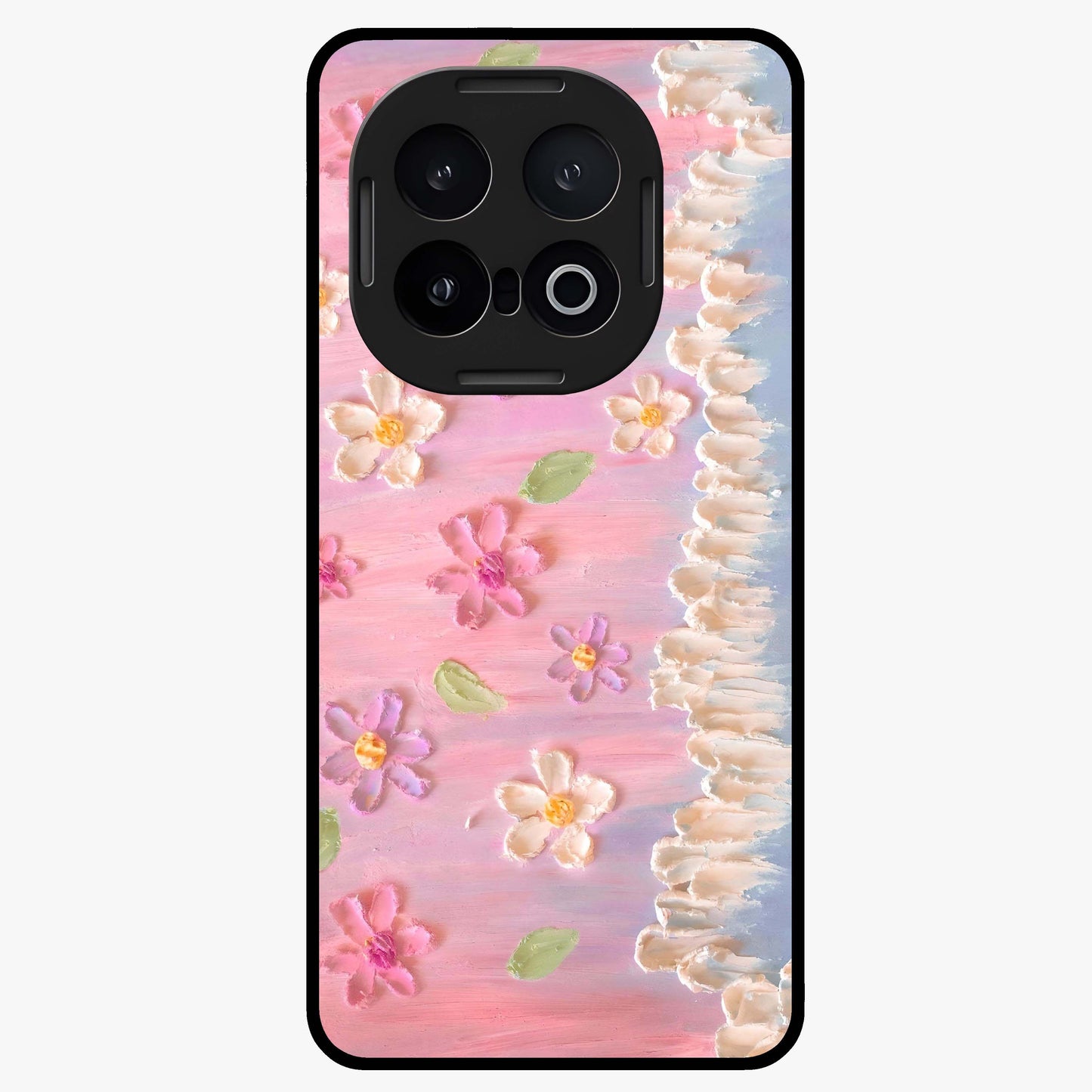 Dreamy Painted Garden Glass Case showing flat back view with artistic painted floral garden artwork and glossy glass finish.
