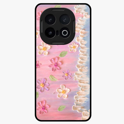 Dreamy Painted Garden Glass Case showing flat back view with artistic painted floral garden artwork and glossy glass finish.