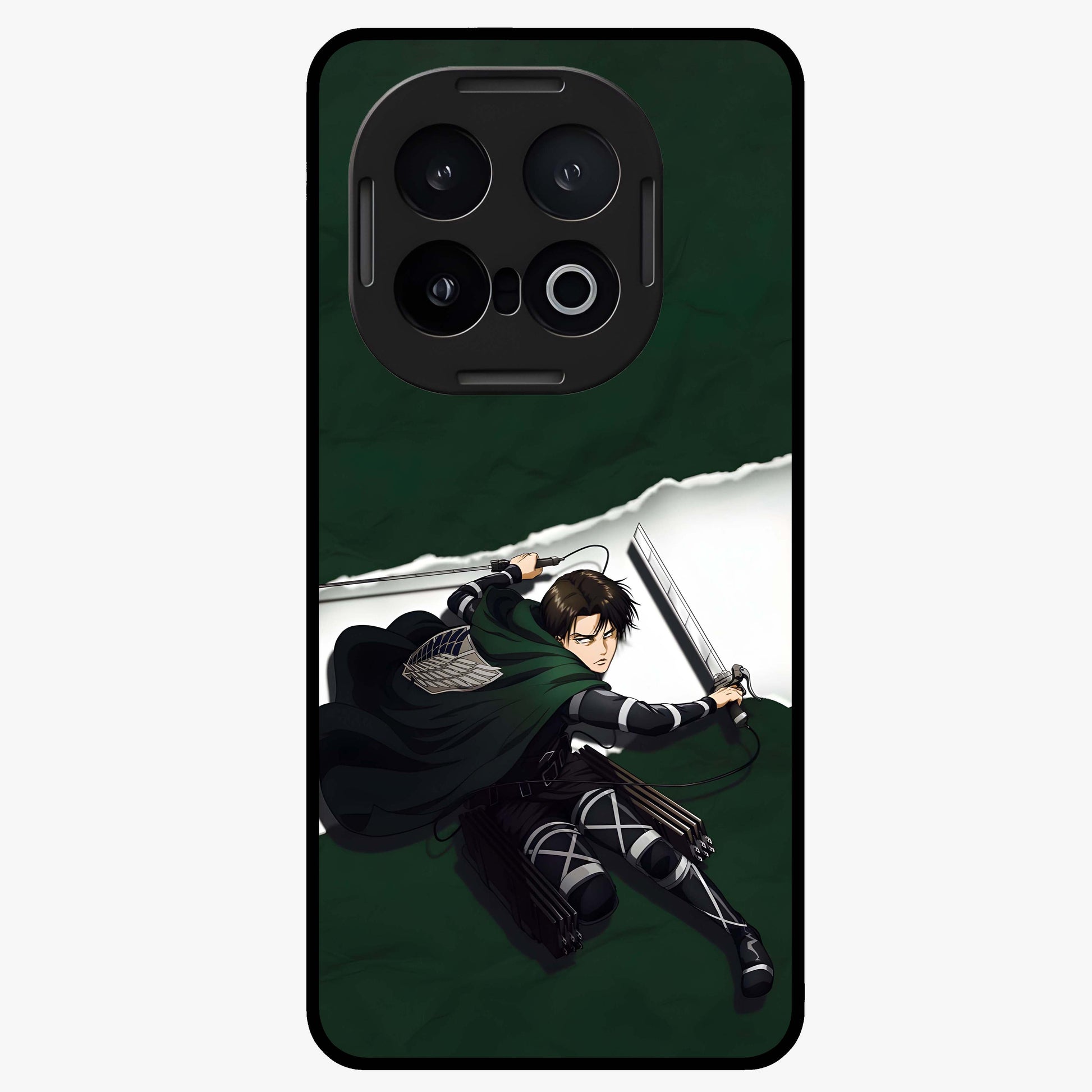 Emerald War Vanguard Glass Case showing flat back view with powerful warrior themed artwork and glossy glass finish.