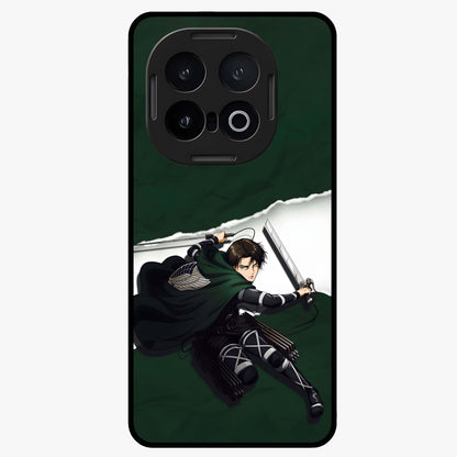 Emerald War Vanguard Glass Case showing flat back view with powerful warrior themed artwork and glossy glass finish.