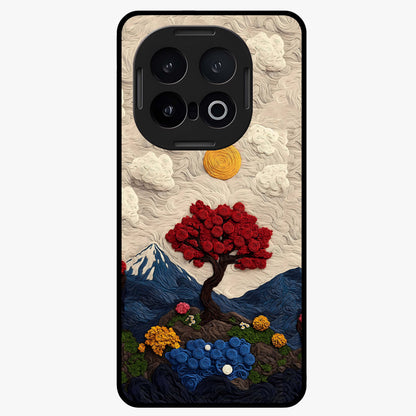 Eternal Nature Tapestry Glass Case showing flat back view with intricate nature tapestry artwork and glossy glass finish.