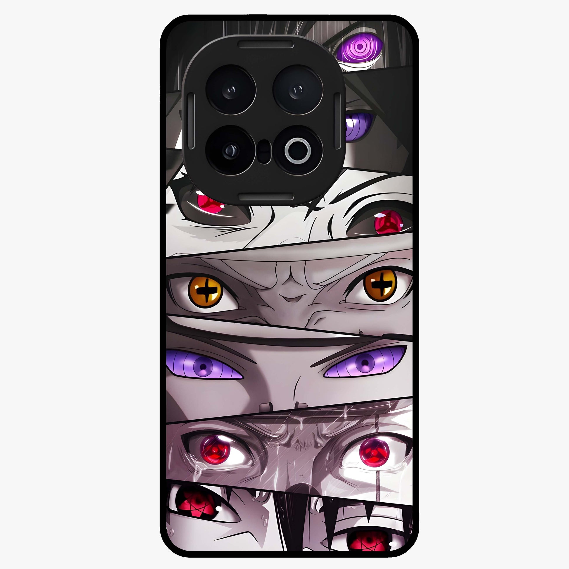 Eyes of Destiny Glass Case showing flat back view with striking eye themed artwork and glossy glass finish.