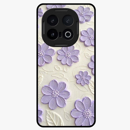 Floral Wall Art With Purple Flowers Glass Case showing flat back view with purple flower artwork and glossy glass finish.