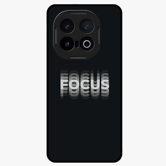 Focus Mode On Glass Case showing flat back view with bold motivational typography design and glossy glass finish.
