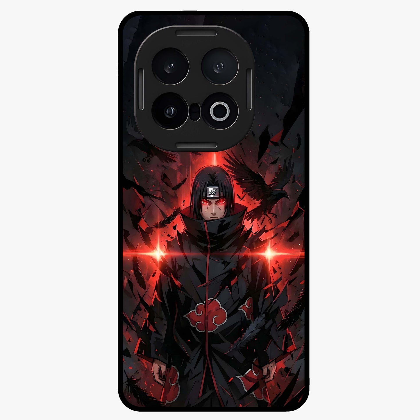 Focused Blade Discipline Glass Case showing flat back view with warrior sword themed artwork and glossy glass finish.