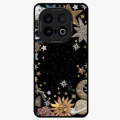 Galactic Jewel Stars Glass Case showing flat back view with sparkling star jewel artwork and glossy glass finish.