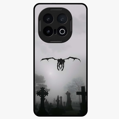 Graveyard Shadow Descent Glass Case showing flat back view with dark graveyard themed artwork and glossy glass finish.