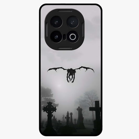 Graveyard Shadow Descent Glass Case showing flat back view with dark graveyard themed artwork and glossy glass finish.
