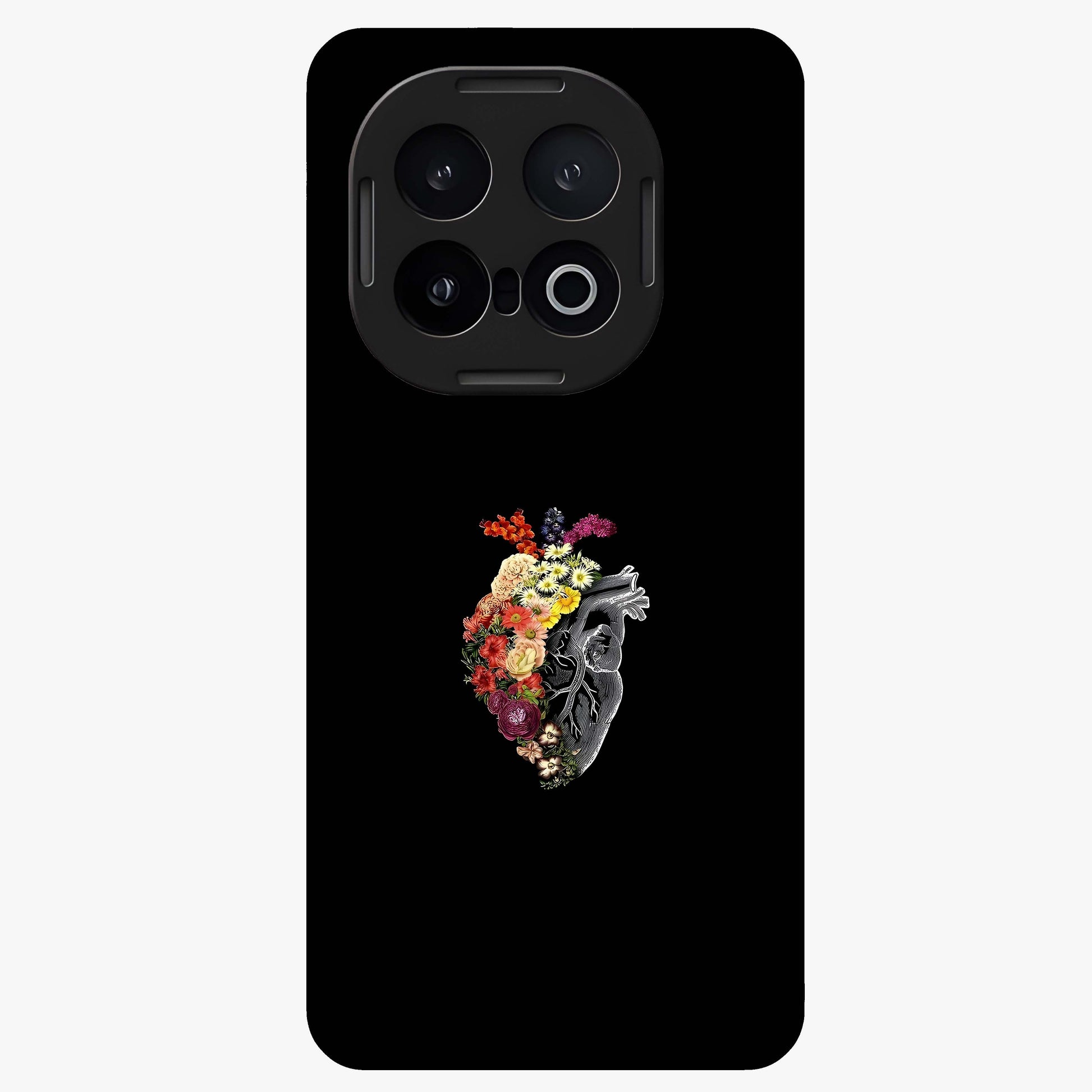 Heart With Flowers Glass Case showing flat back view with heart shaped floral artwork and glossy glass finish.