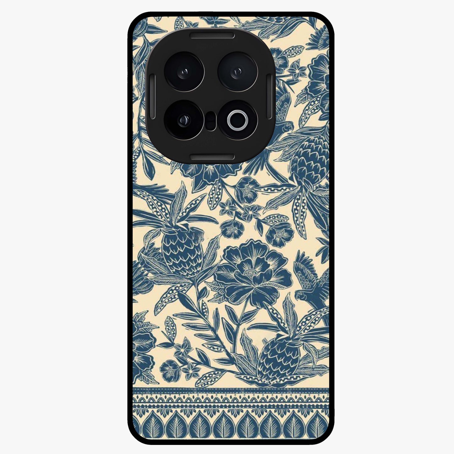 Heirloom Wild Bloom Glass Case showing flat back view with vintage inspired wild flower artwork and glossy glass finish.