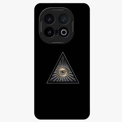 Illuminati Evil Glass Case showing flat back view with mysterious illuminati symbol artwork and glossy glass finish.