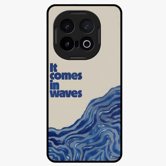It Comes In Waves Quote Glass Case showing flat back view with inspirational wave themed quote artwork and glossy glass finish.
