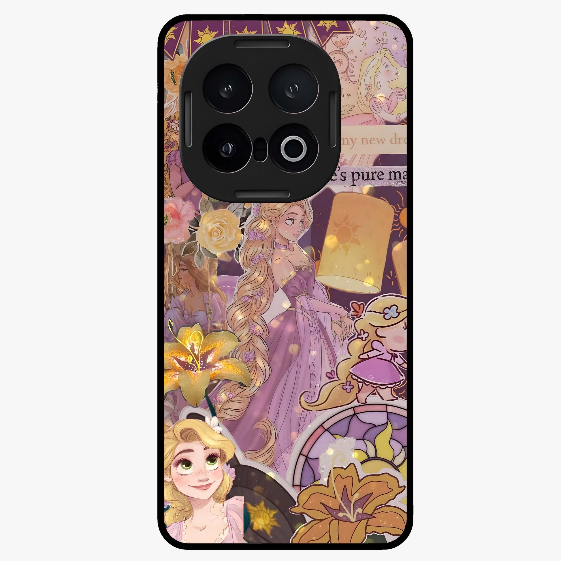 Magical Tangled Dream Glass Case showing flat back view with dreamy tangled artwork and glossy glass finish.