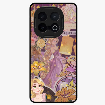 Magical Tangled Dream Glass Case showing flat back view with dreamy tangled artwork and glossy glass finish.