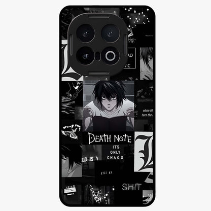 Midnight Chaos Mind Glass Case showing flat back view with abstract dark themed artwork and glossy glass finish.