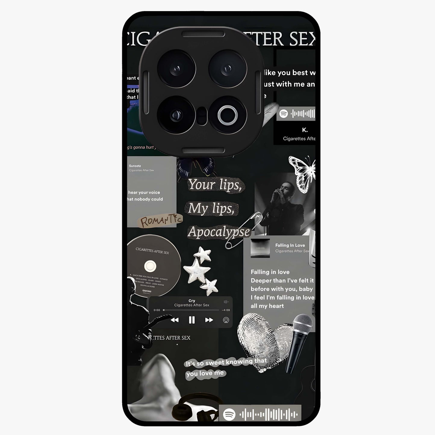Midnight Love Echo Glass Case showing flat back view with romantic midnight themed artwork and glossy glass finish.