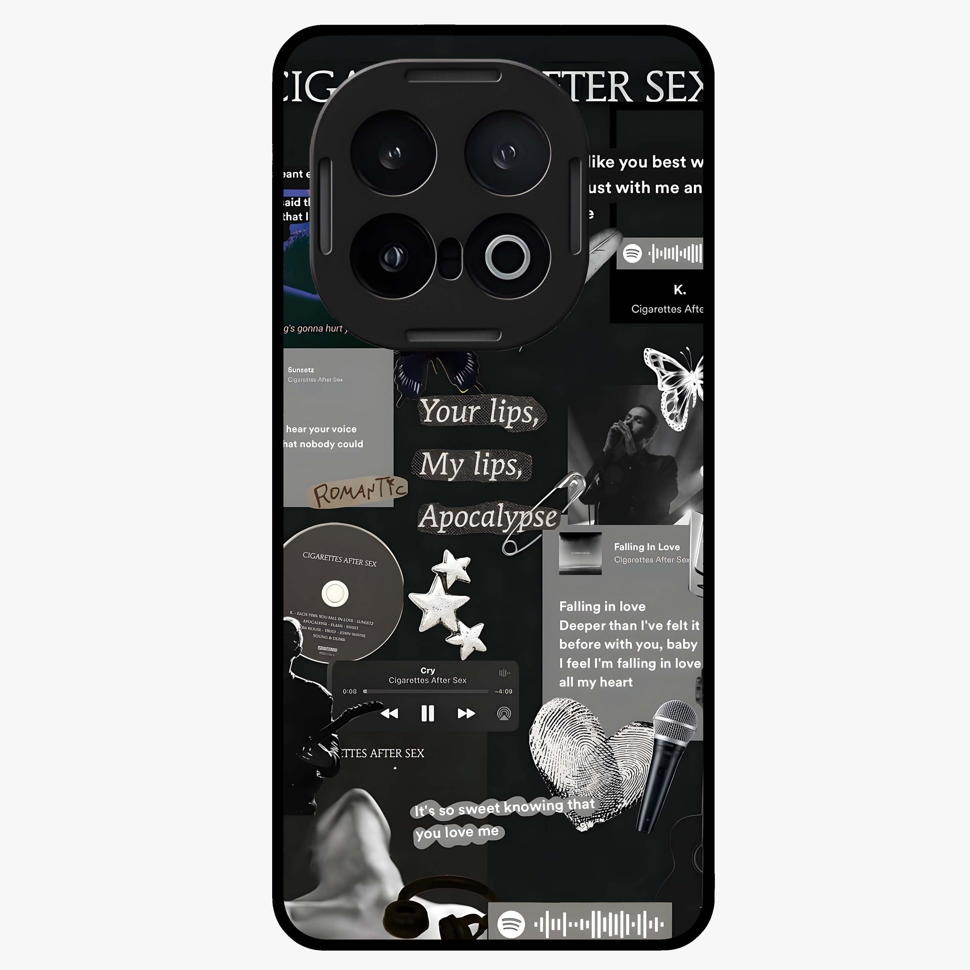 Midnight Love Echo Glass Case showing flat back view with romantic midnight themed artwork and glossy glass finish.