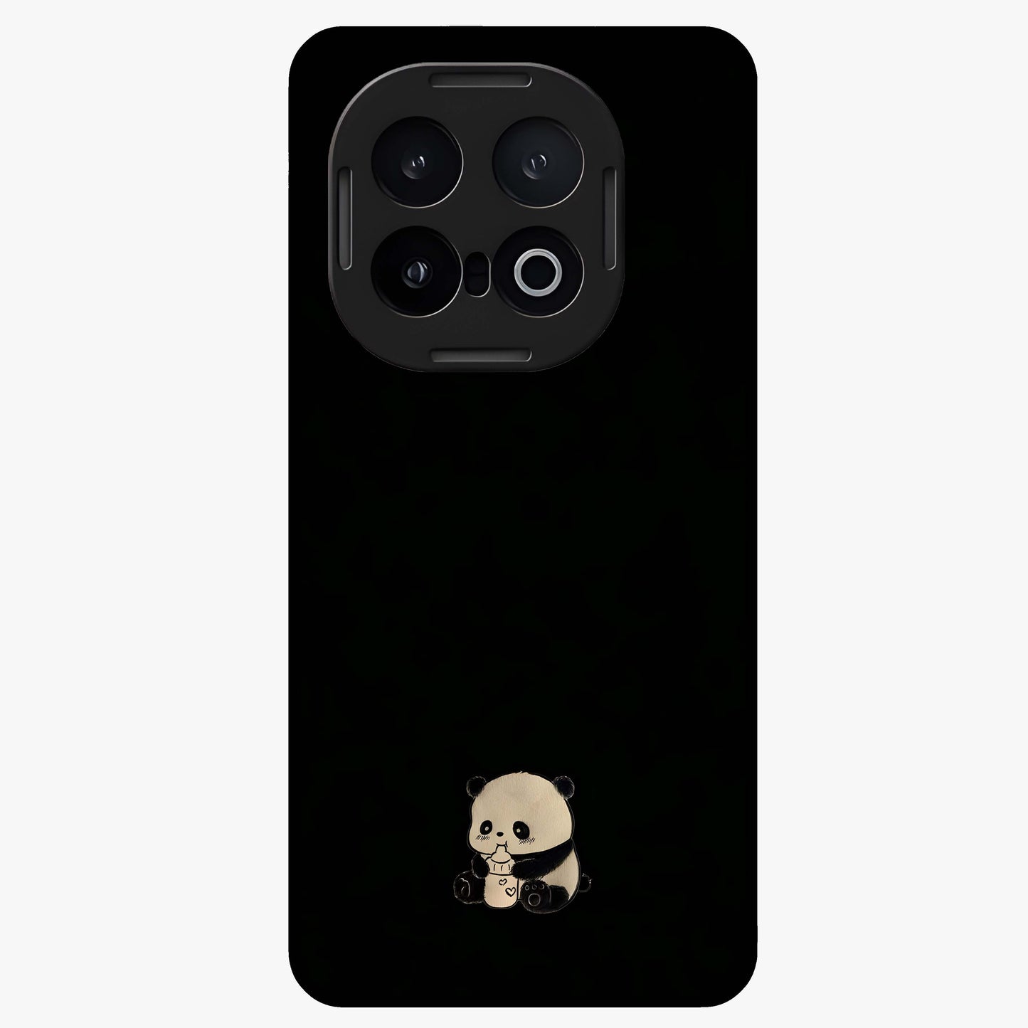 Midnight Panda Love Glass Case showing flat back view with cute panda themed artwork and glossy glass finish.