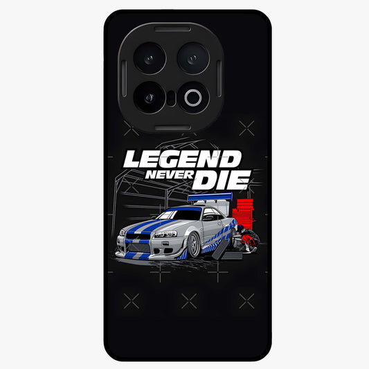 Midnight Racing Legacy Glass Case showing flat back view with sleek racing inspired artwork and glossy glass finish.