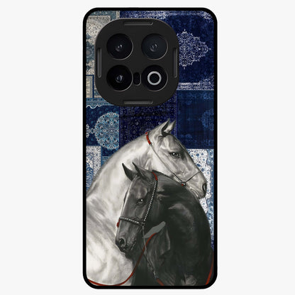 Midnight Stallion Blues Glass Case showing flat back view with majestic horse artwork and glossy glass finish.