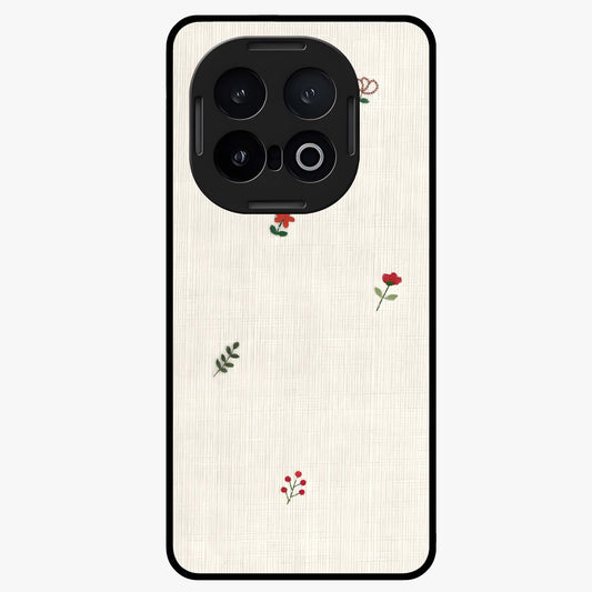 Minimal Petal Whispers Glass Case showing flat back view with soft minimal floral artwork and glossy glass finish.