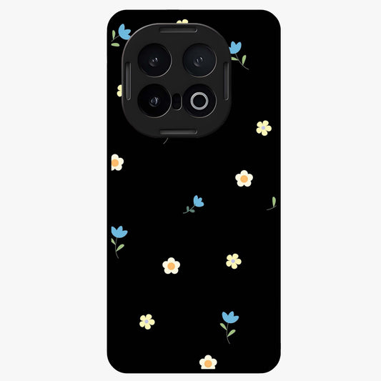 Minimalistic Blue With White Flower Pattern Glass Case showing flat back view with blue background and white flower pattern and glossy glass finish.