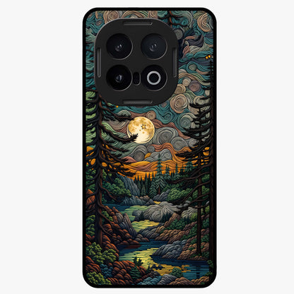Moonlight Forest Dream Glass Case showing flat back view with mystical forest moonlight artwork and glossy glass finish.