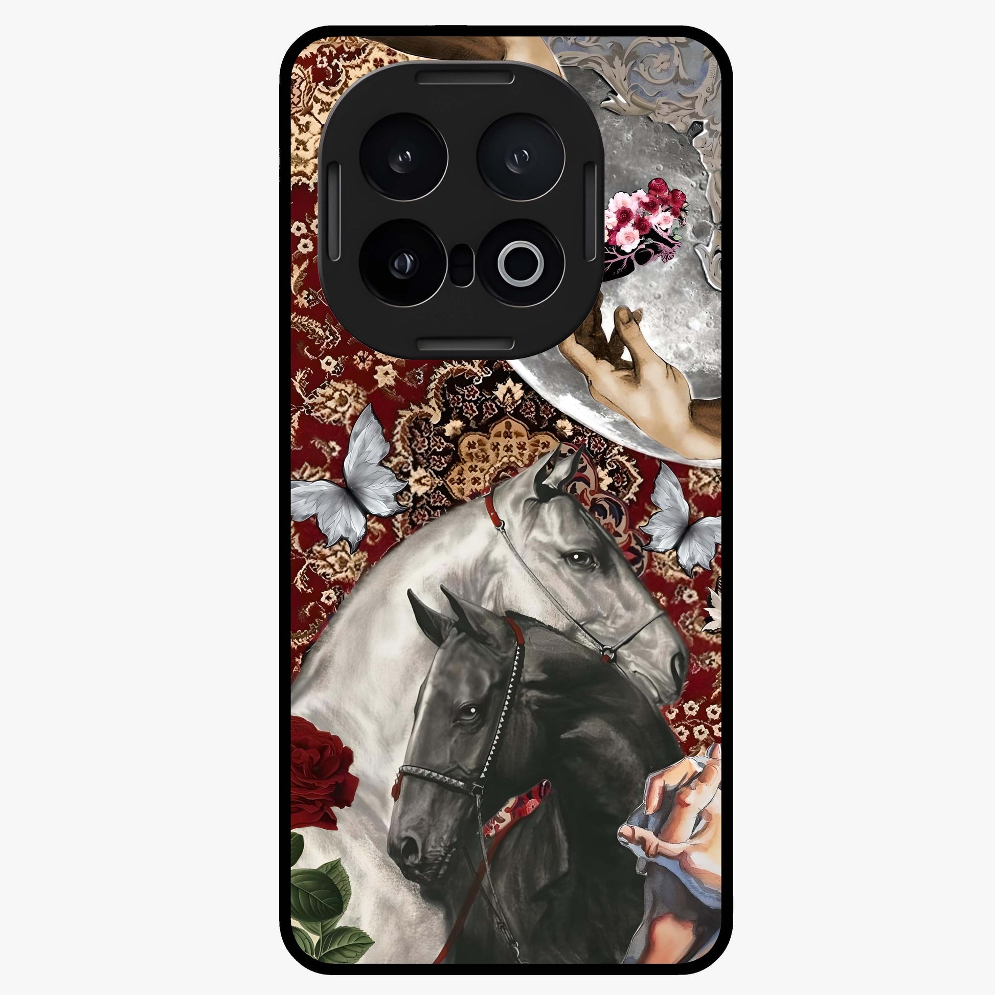 Moonlit Royal Stallion Glass Case showing flat back view with majestic horse under moonlight artwork and glossy glass finish.