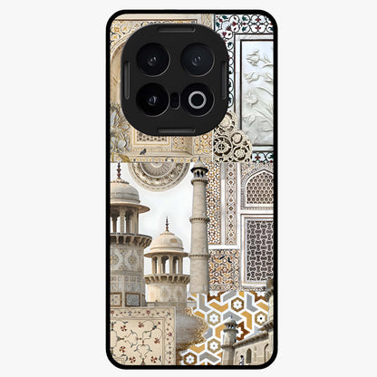 Mughal Marble Legacy Glass Case showing flat back view with intricate Mughal inspired marble pattern and glossy glass finish.