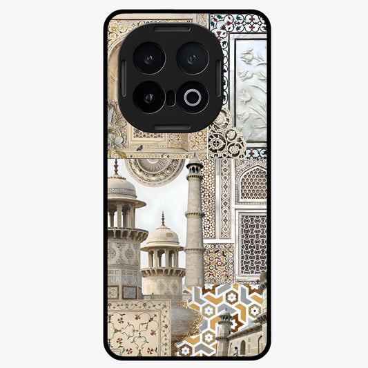 Mughal Marble Legacy Glass Case showing flat back view with intricate Mughal inspired marble pattern and glossy glass finish.